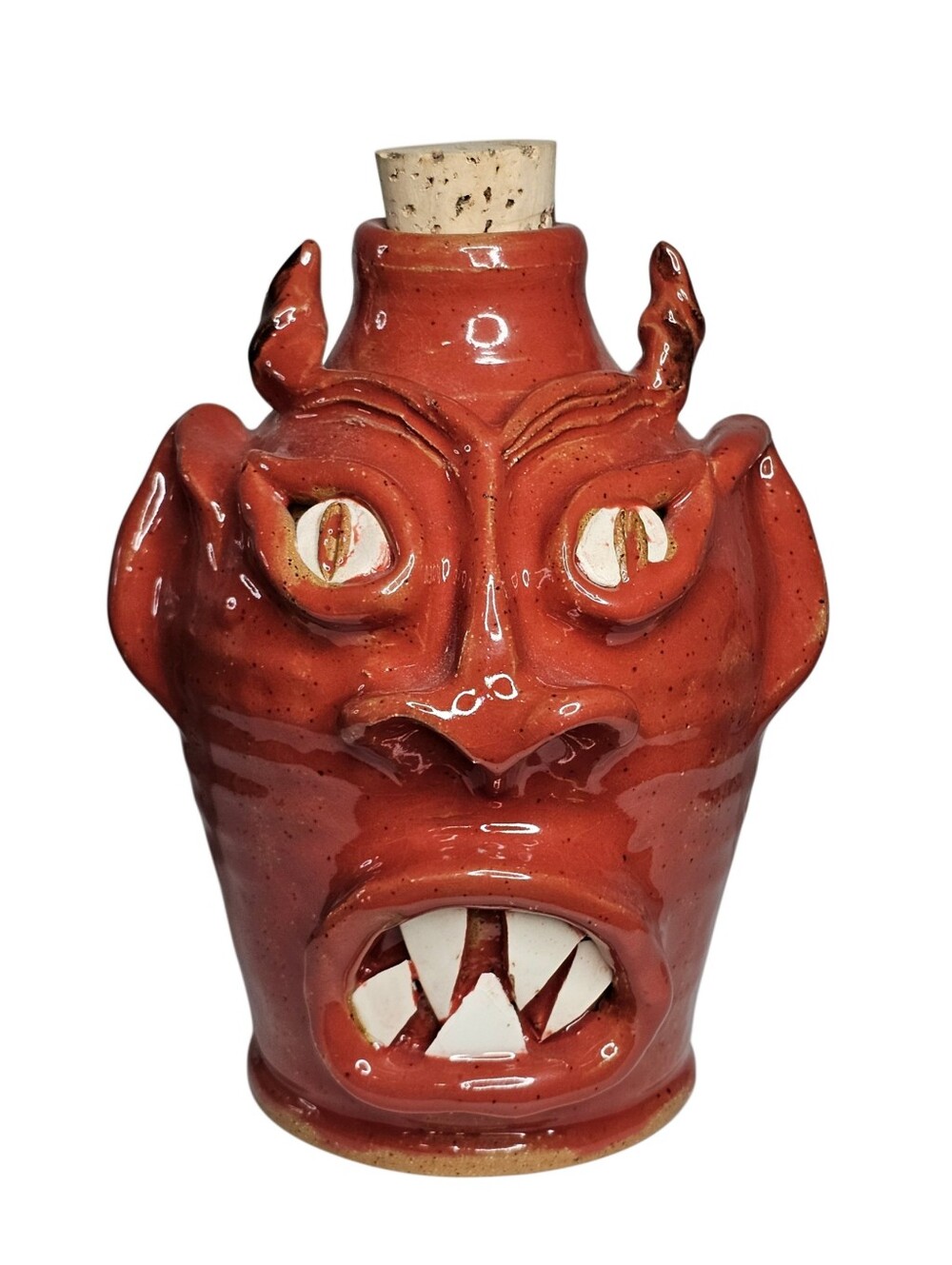 Elizabeth Ringus Paw Print Pottery SC Devil Face Jug Red Grotesque Folk Art 2005